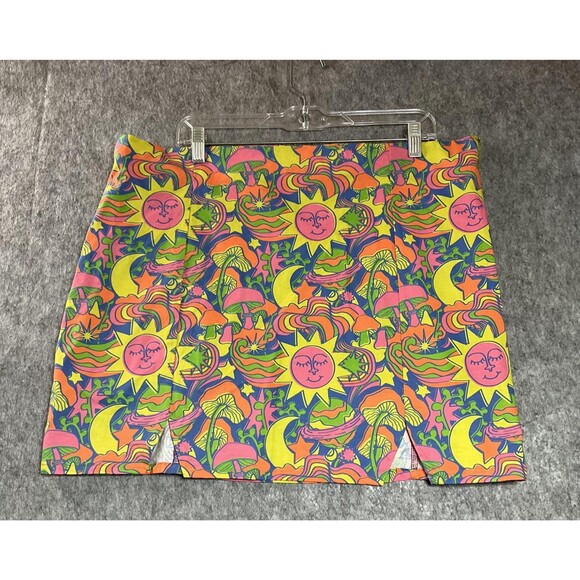 Handmade Dresses & Skirts - Psychedelic Skirt Womens XL Multicolor Space Mushroom Print Boho Mini Handmade